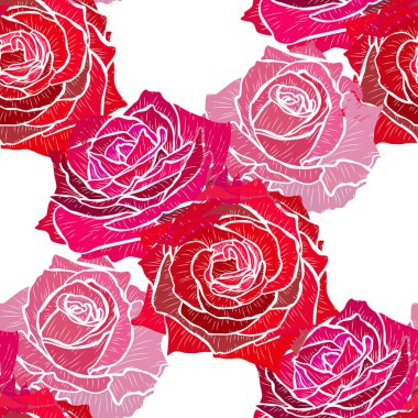 Gül çiçekleri ve tasarım elementleriyle zarif, pürüzsüz bir desen. Davetiyeler, kartlar, baskı, hediye paketi, imalat, tekstil, kumaş, duvar kağıtları için çiçek deseni