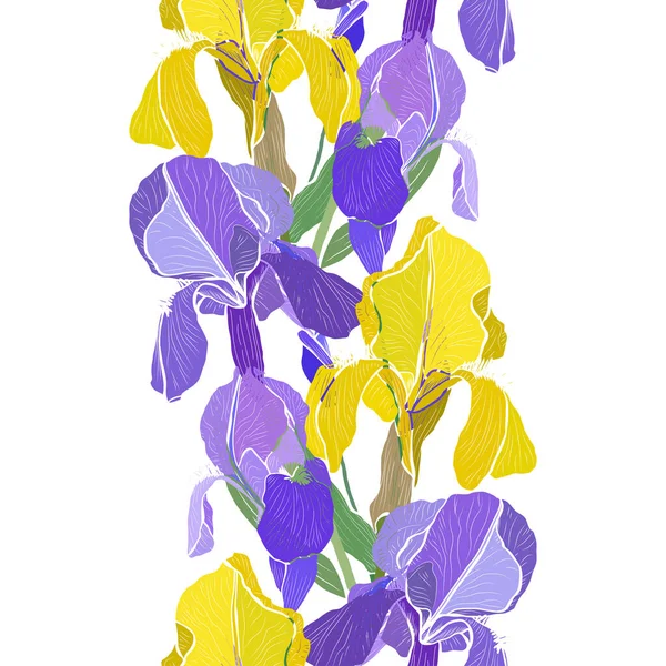 Élégant Motif Sans Couture Avec Des Fleurs Iris Des Éléments — Image vectorielle