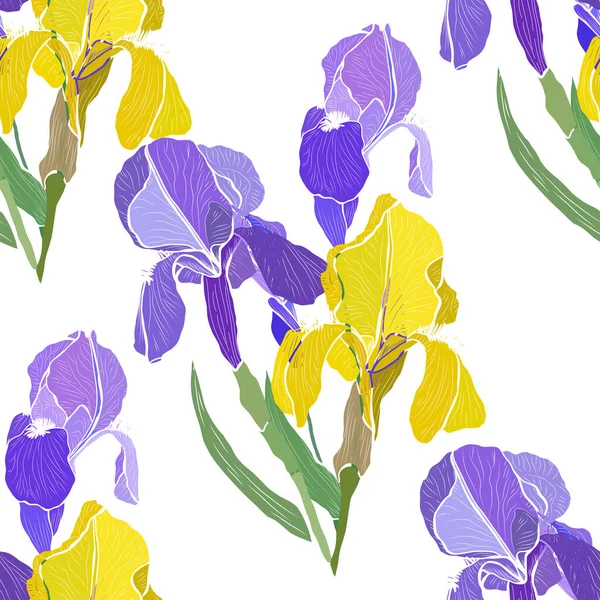 Κομψό Μοτίβο Χωρίς Ραφή Λουλούδια Ίριδας Στοιχεία Σχεδιασμού Floral Μοτίβο — Διανυσματικό Αρχείο