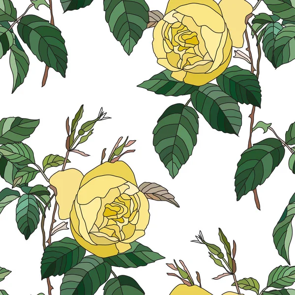 Élégant Motif Sans Couture Avec Des Fleurs Rose Jaune Des — Image vectorielle