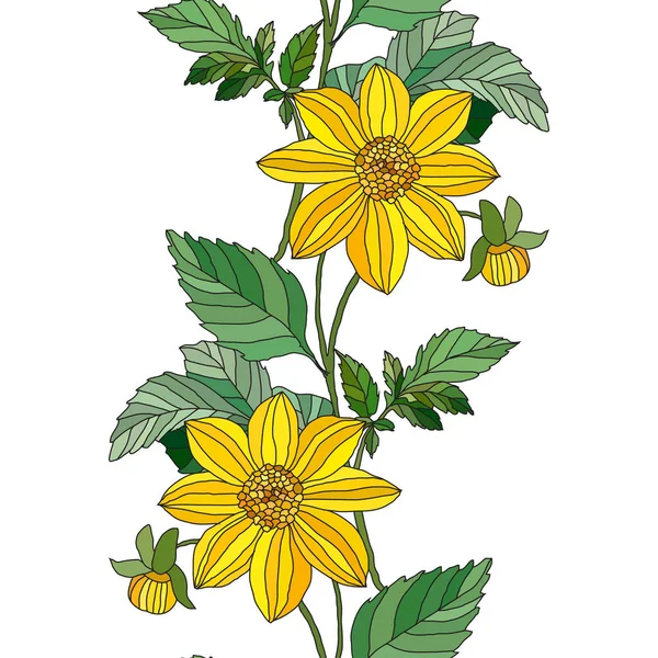 Κομψό Μοτίβο Χωρίς Ραφή Κίτρινα Λουλούδια Ντάλια Σχεδιαστικά Στοιχεία Floral — Διανυσματικό Αρχείο