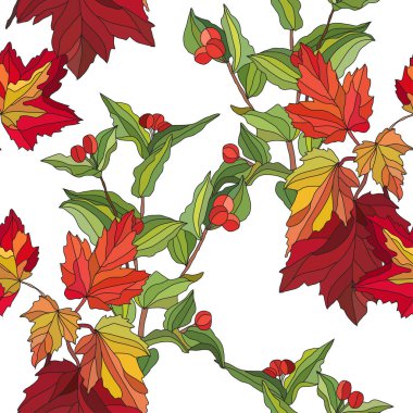 Sonbahar yaprakları ve böğürtlenlerle, tasarım elementleriyle zarif, pürüzsüz bir desen. Davetiyeler, kartlar, baskı, hediye paketi, imalat, tekstil, kumaş, duvar kağıtları için sonbahar deseni