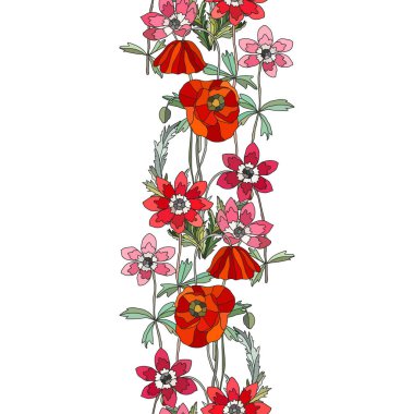 Şakayıklı, haşhaş çiçekli, tasarım elementli zarif, pürüzsüz bir desen. Davetiyeler, kartlar, baskı, hediye paketi, imalat, tekstil, kumaş, duvar kağıtları için çiçek deseni