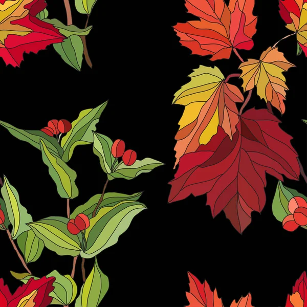 Κομψό Μοτίβο Χωρίς Ραφή Φθινοπωρινά Φύλλα Και Μούρα Σχεδιαστικά Στοιχεία — Διανυσματικό Αρχείο