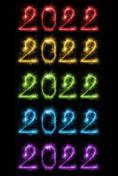 Set di numeri colorati 2022 fatti di scintille — Foto Stock