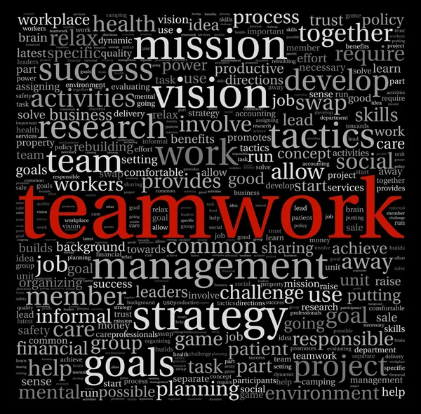 Lavoro di squadra e concetto di strategia nel word tag cloud — Foto Stock