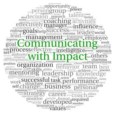 Communicating with Impact concept in word tag cloud on white background clipart