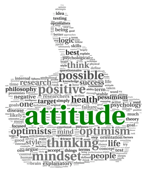 Attitude concept in word tag cloud of thumb up shape — Stock Photo, Image