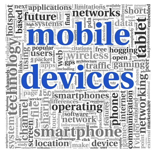 Mobile devices concept in tag cloud on white background — Stock Photo, Image