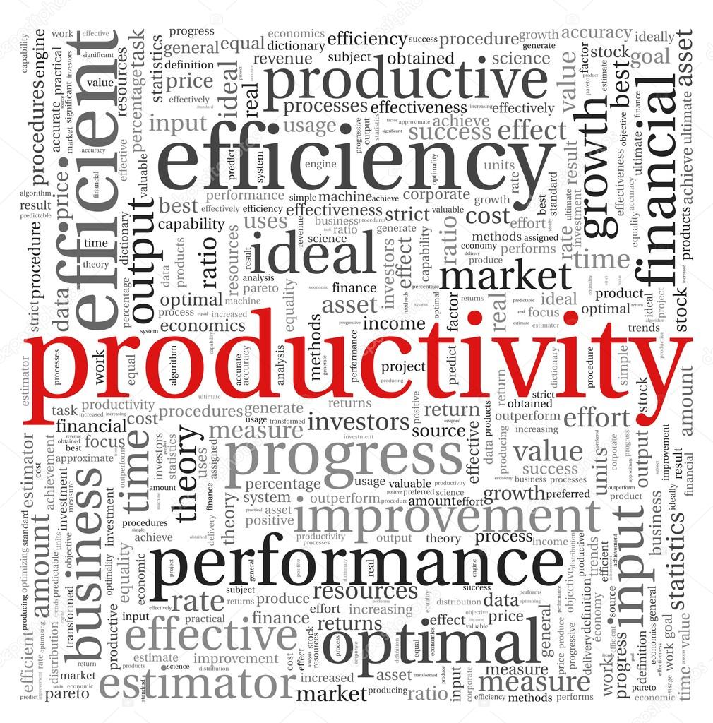 Productivity concept in word tag cloud on white background