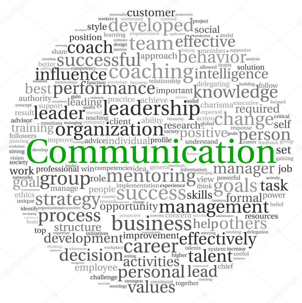 Communication concept in word tag cloud on white background