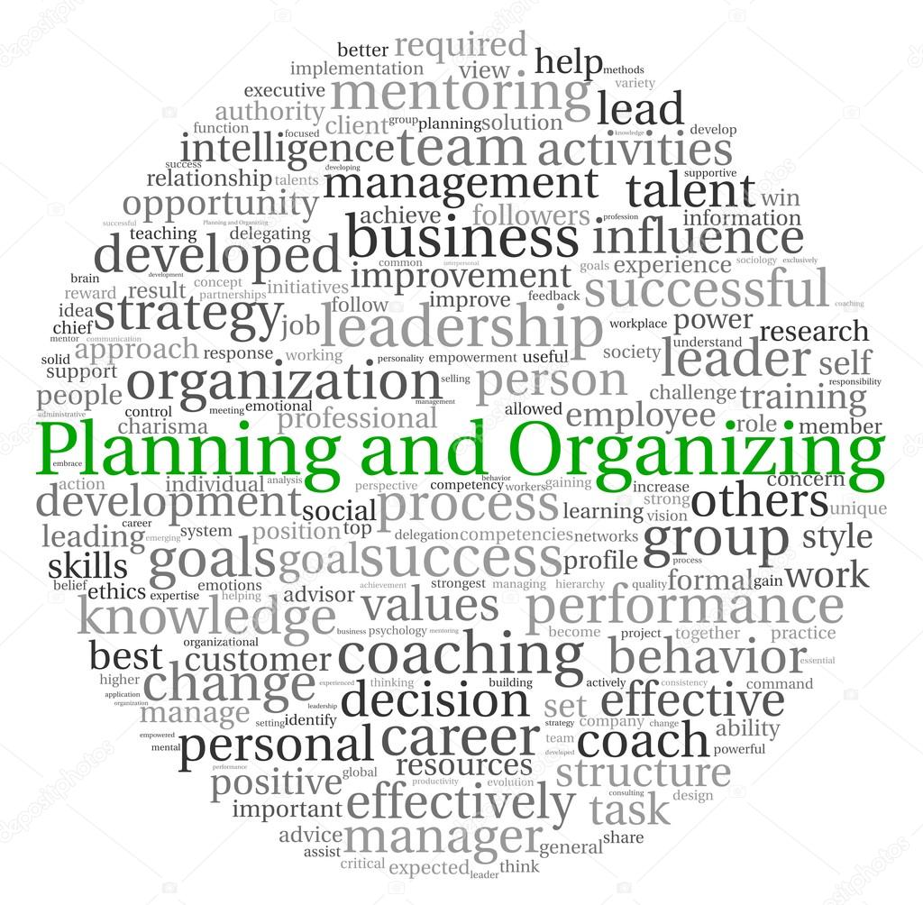 Planning and Organizing concept in word tag cloud on white background