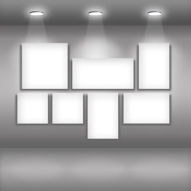 Spotlights in gallery interior clipart