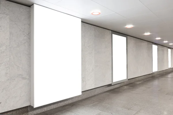 Blank billboards in underground hall — Stock Photo, Image