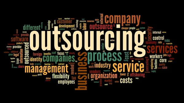 Outsourcing concept in word tag cloud on black background — Stock Photo, Image