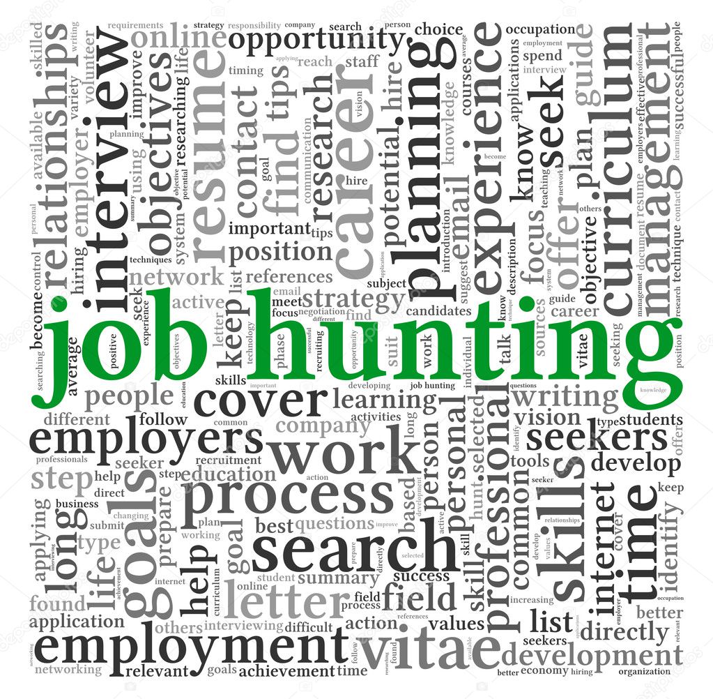 Job hunting concept in word tag cloud