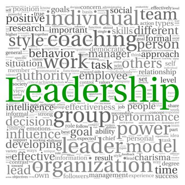 liderlik kavramı kelime tag cloud beyaz zemin üzerine