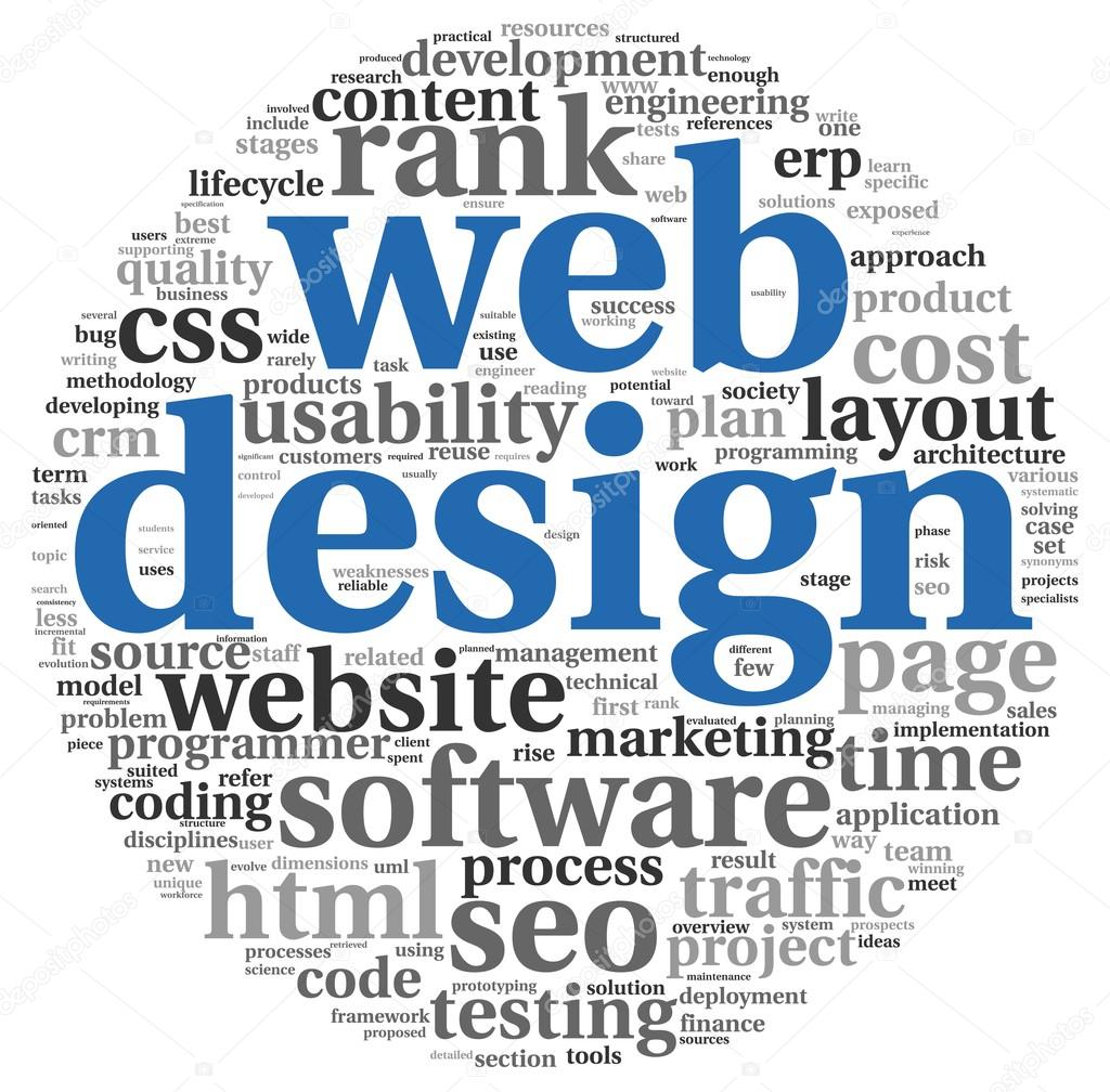 Web design concept in word tag cloud on white background