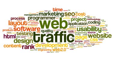Web traffic concept in word tag cloud on white clipart