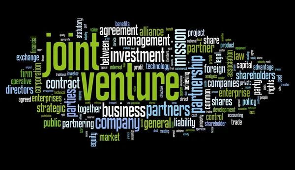 Joint venture koncept i taggmoln på svart bakgrund — Stockfoto