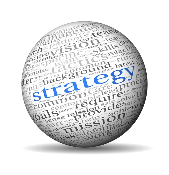 Koncepcja strategii i zarządzania w chmury tagów słowo na kuli — Zdjęcie stockowe