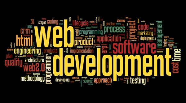 Concept de développement Web dans word tag cloud sur fond noir — Photo