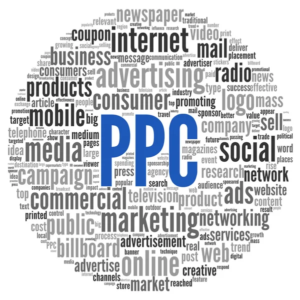 PPC e conceito de publicidade na nuvem de tags de palavras — Fotografia de Stock