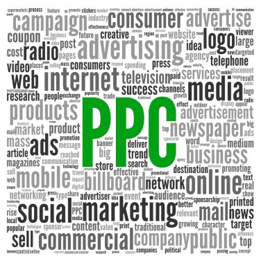 PPC ve reklam kavramı kelime etiket bulutu
