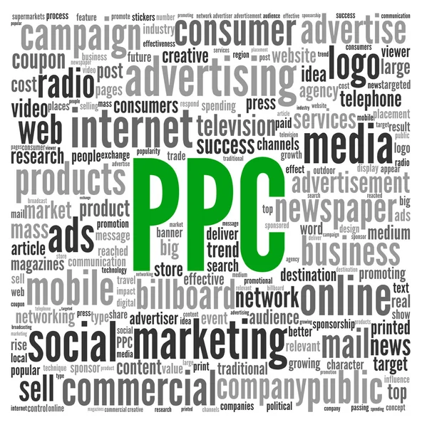 PPC and advertising concept in word tag cloud — Stock Photo, Image