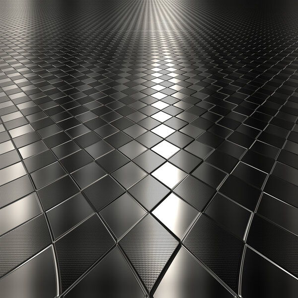 Dark metal silver checked pattern background with perspective