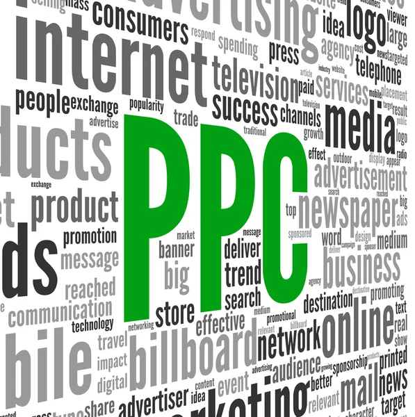 PPC e conceito de publicidade na nuvem de tags de palavras — Fotografia de Stock