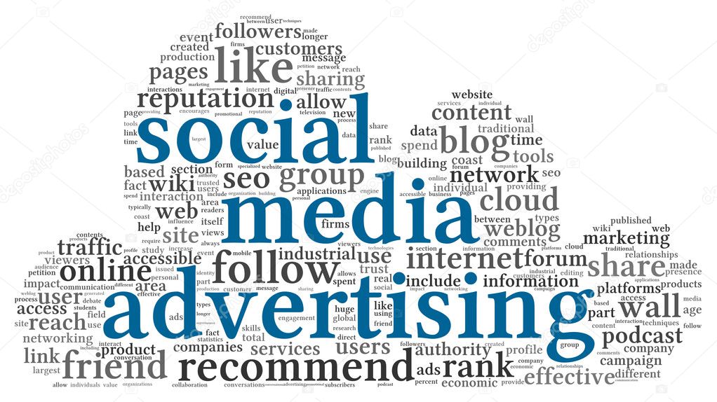 Social media advertising concept in word tag cloud