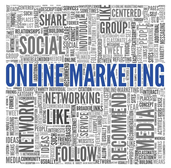 Online marketing concept in de wolk van de markering van de woord — Stockfoto