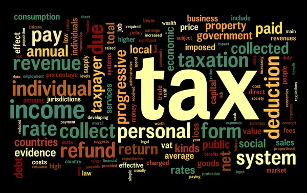 Vergi kavramı kelime etiket bulutu — Stok fotoğraf