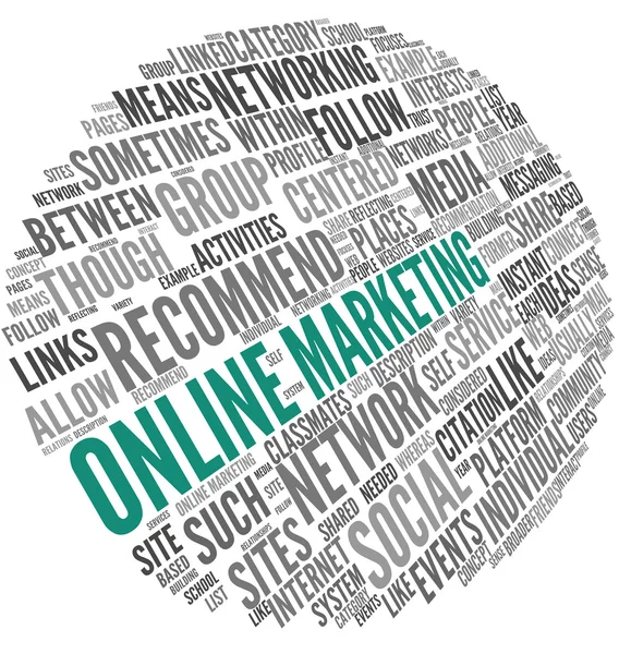 Online marketing concept in de wolk van de markering van de woord — Stockfoto