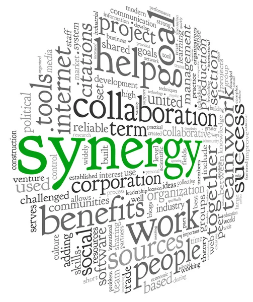 Synergie concept in de wolk van de markering van de woord — Stockfoto