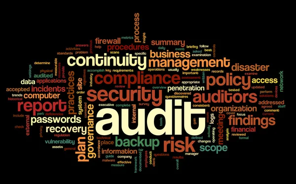 Audit en compliance in de wolk van de markering van de woord Stockafbeelding