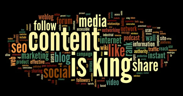 Content is king conept in word tag cloud — Stock Photo, Image