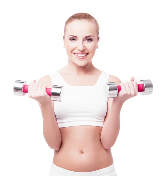 Woman with dumbbells — Stock Photo, Image