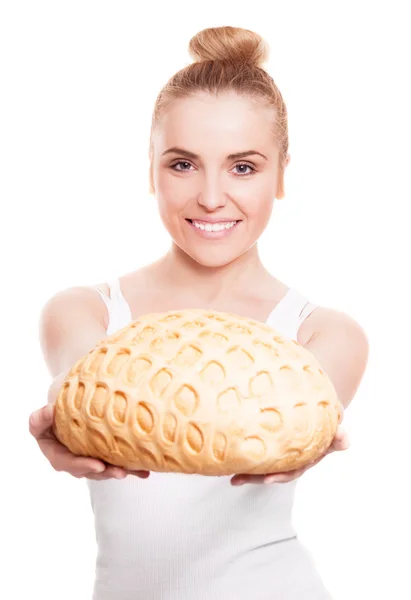 Frau mit Brot — Stockfoto