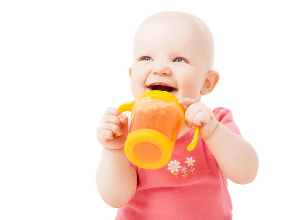 Baby med juice — Stockfoto