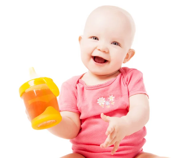 Baby med juice — Stockfoto