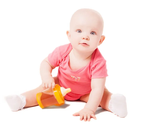 Baby med juice — Stockfoto