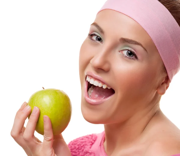 Женщина с яблоком — стоковое фото