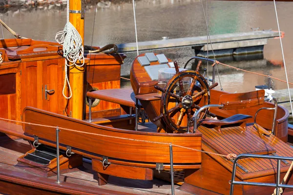 Steering wheel on boat