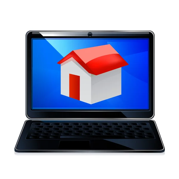 Laptop mit Haussymbol — Stockvektor