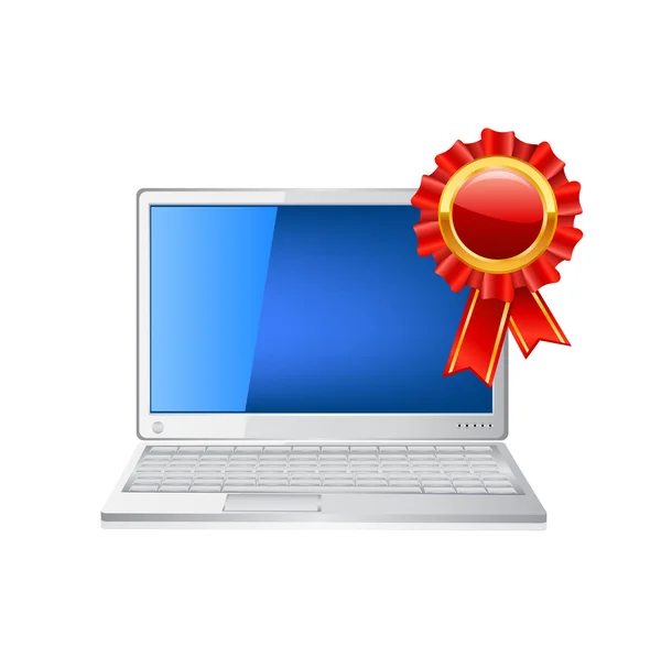 Laptop met medaille award. — Stockvector