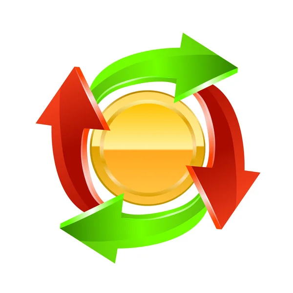 Flecha verde en moneda de oro. Vector — Archivo Imágenes Vectoriales