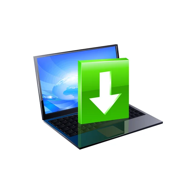 Laptop met downloadknop. vector — Stockvector