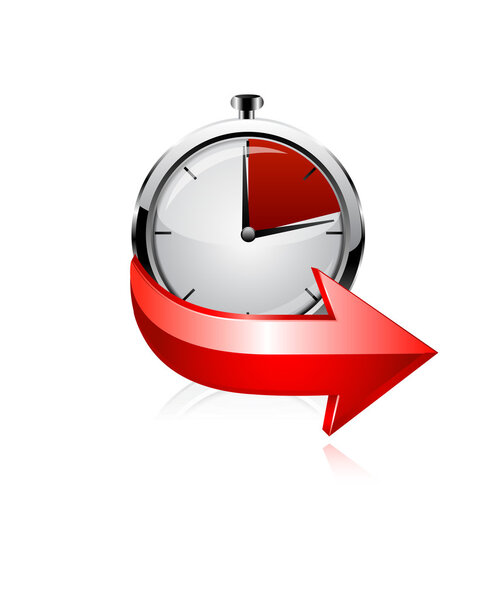 Clock with red arrow. Vector